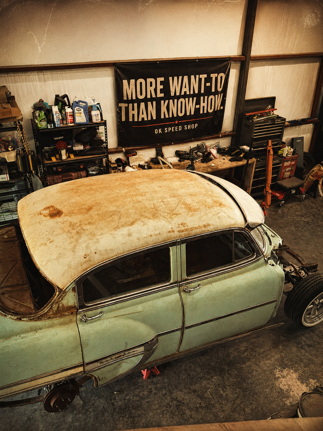 Matt's real 1954 Bel Air in the OK Speed Shop